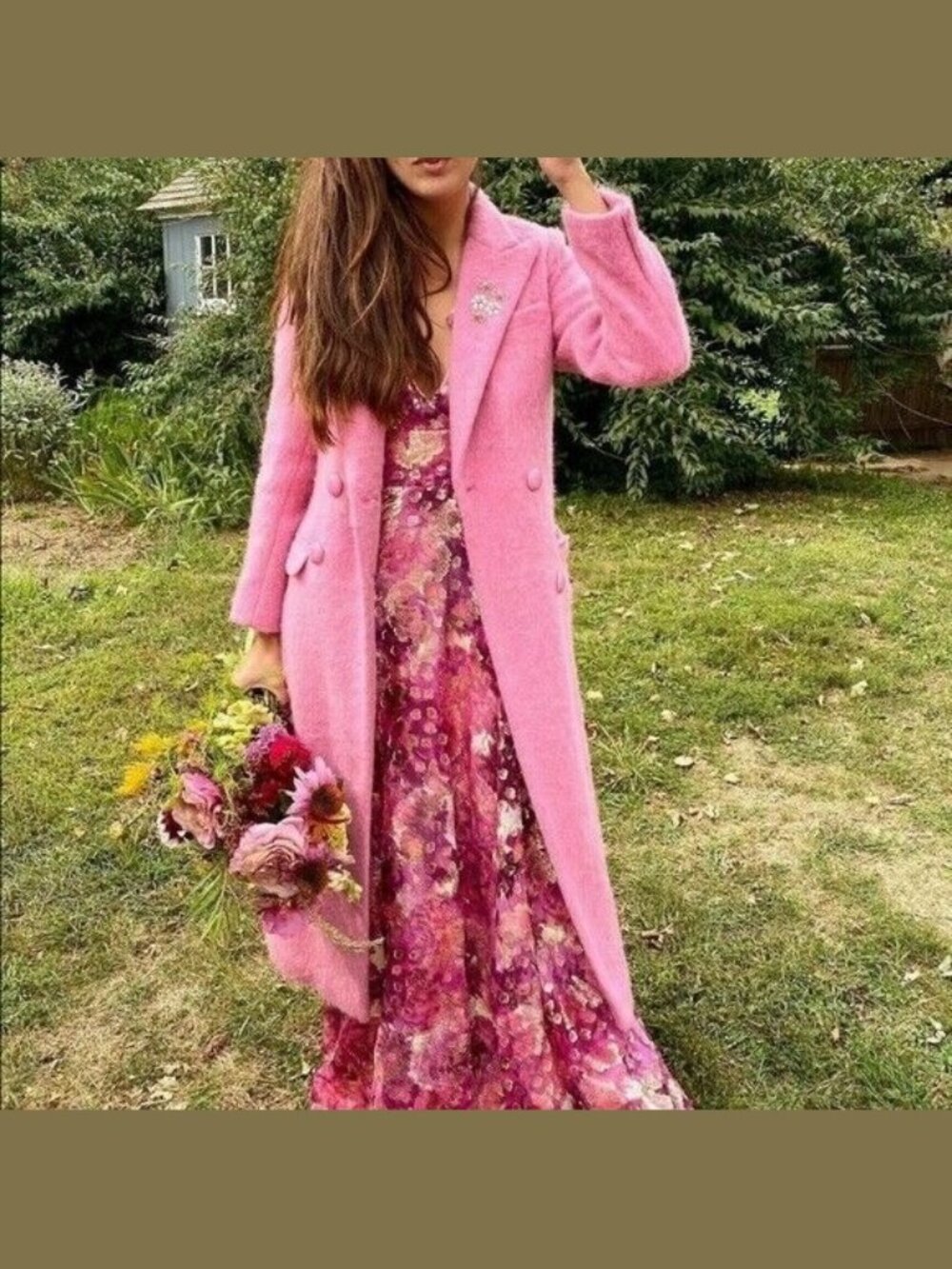 $795 LoveShackFancy Floret Pink Long Trench Coat Jacket Wool Blend Designer M
